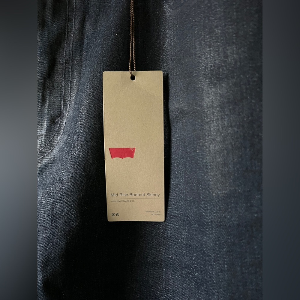 Levi’s Mid Rise Bootcut Skinny Dark Wash Shine Jeans Womens 14 M NWT - Picture 7 of 13